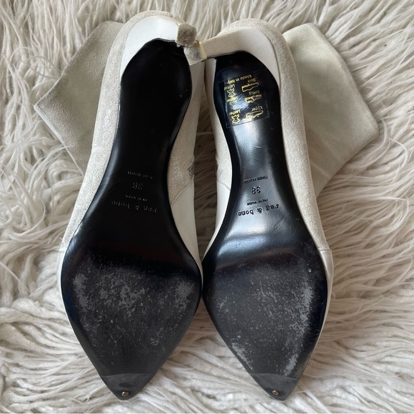 RAG & BONE Leather Suede White Heeled Pointed Toe Beha Ankle Boots Size 38 - Picture 9 of 12